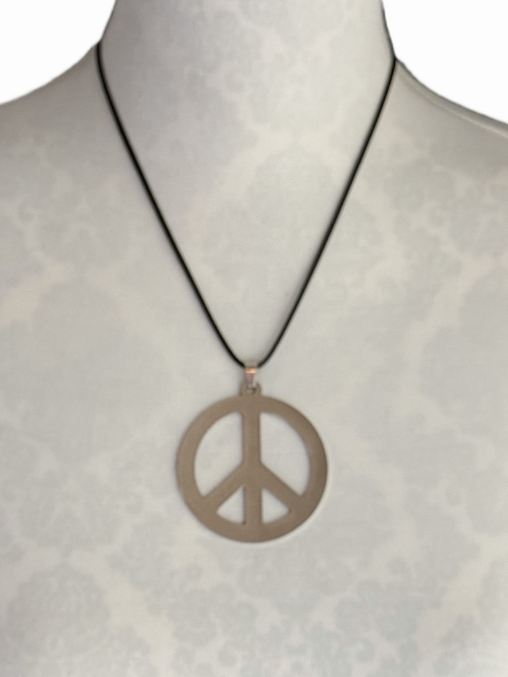 Peace Sign Pendant Necklace on Black Cord | Boho Hippie Retro Statement Jewelry